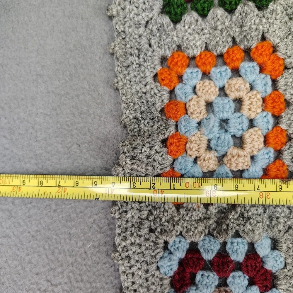 Vintage Granny Square Blanket Crochet Afghan Lap Couch Back 54x41 Gray Border EC